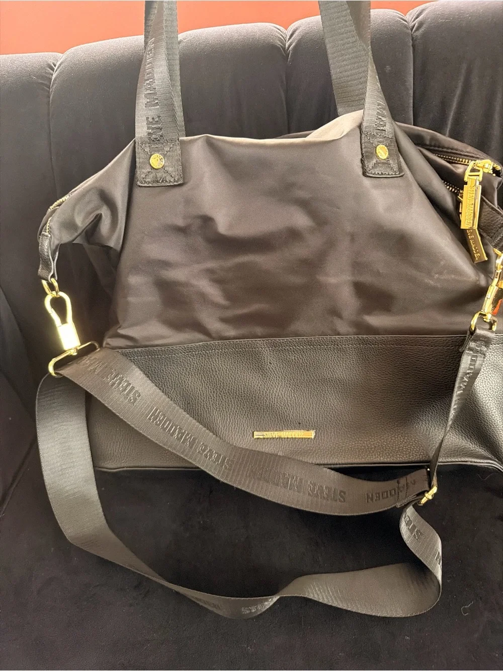Steve Madden Black and White Logo Duffel